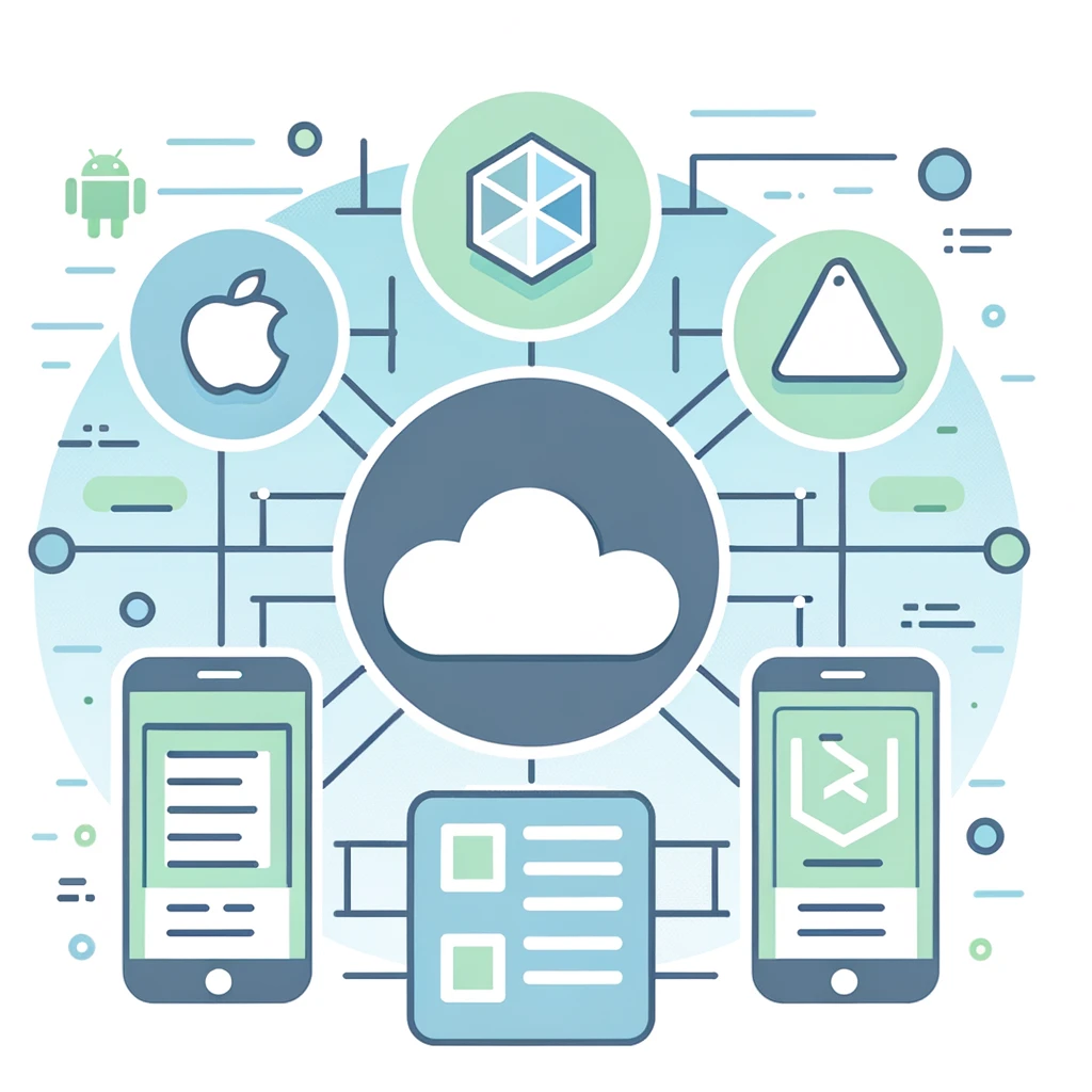  thumbnail representing multi-platform development for iOS, Android, and Web. It incorporates the clean, modern aesthetic aligned with the detailed style guidelines, using a pastel color scheme and simple geometric shapes to convey the concept of seamless deployment across multiple platforms.
